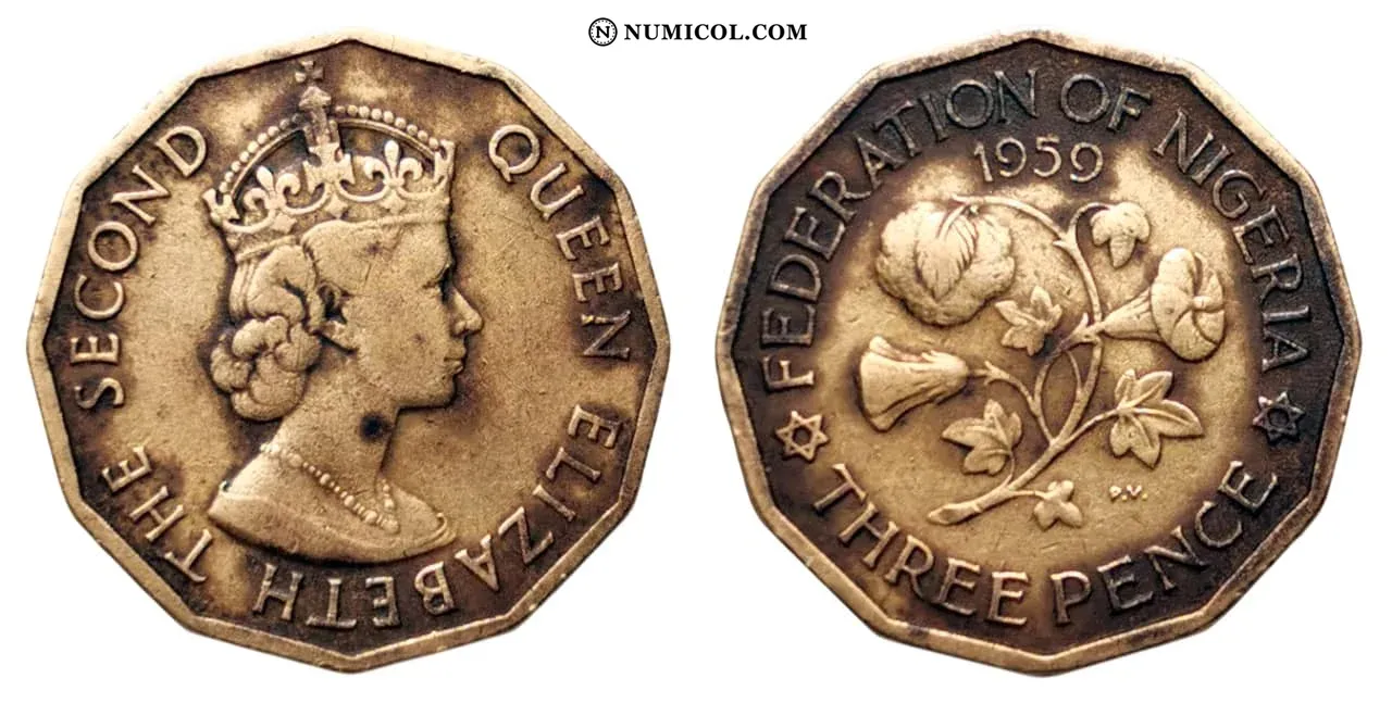 Moneda 3 Peniques - Isabel II (1.er retrato) año 1959
