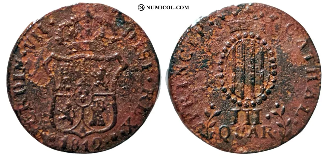 Moneda 3 Quartos - Fernando VII III QUAR año 1812