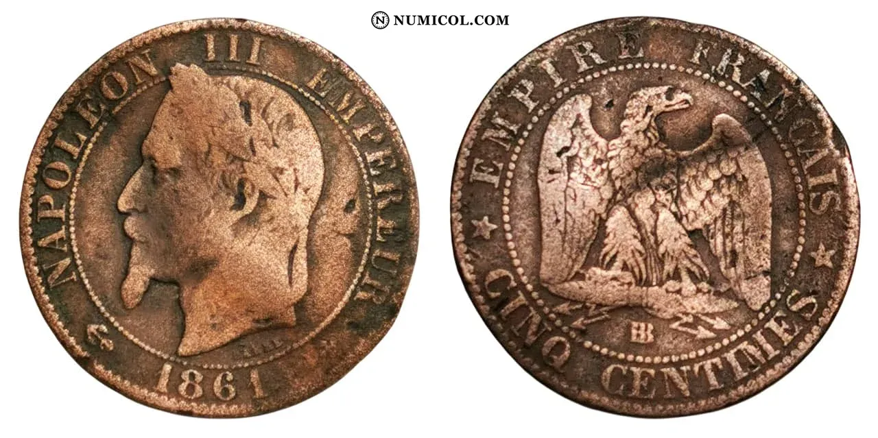 Moneda 2 Centimes - Napoleón III año 1861