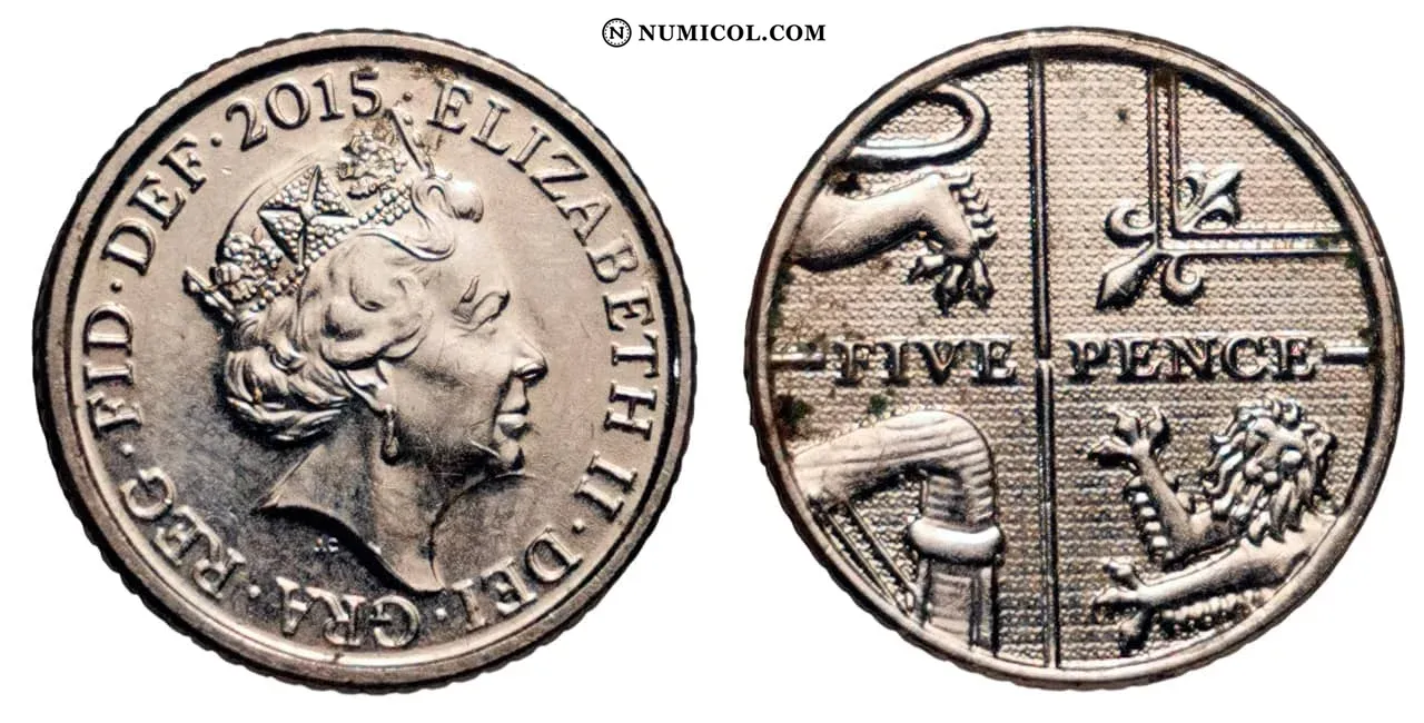 5 Peniques - Isabel II (5.º retrato; Royal Shield)