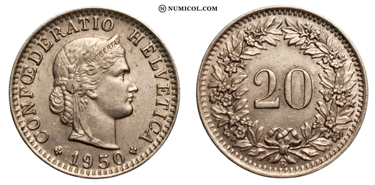 20 Rappen (Libertas; copper-nickel)