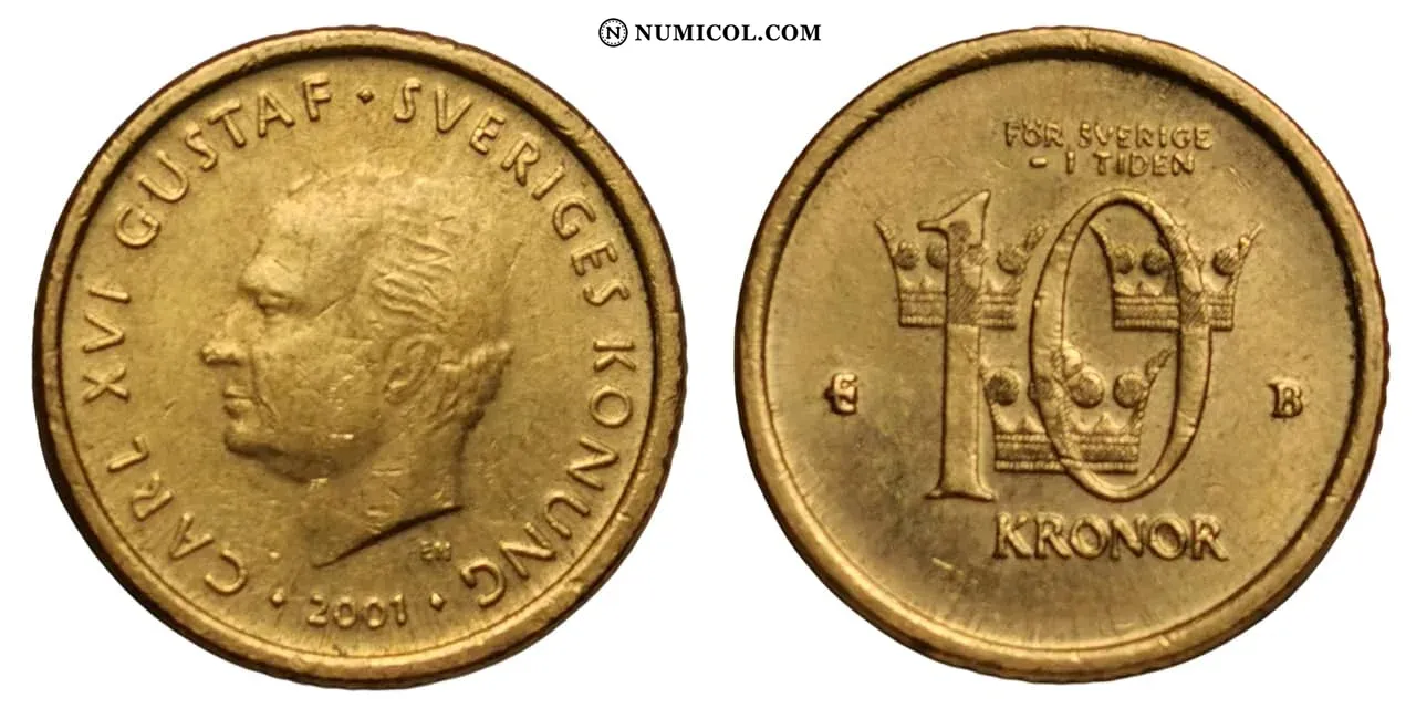 Moneda 10 Kronor - Carl XVI Gustaf año 2001
