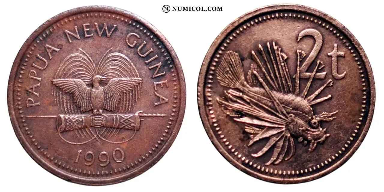 Moneda 2 Toea - Isabel II (Scorpion Fish) año 1990
