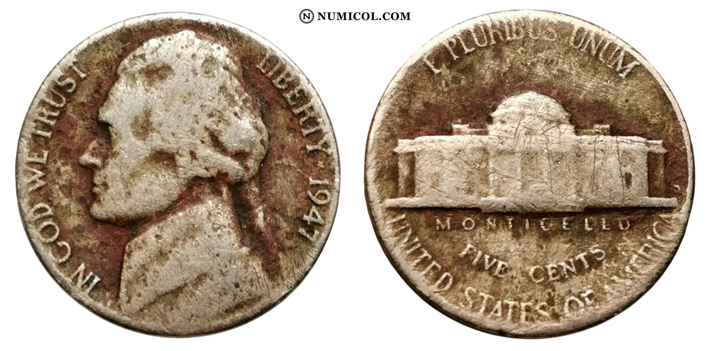 Moneda 5 Cents "Jefferson Nickel" (1.er retrato) año 1947