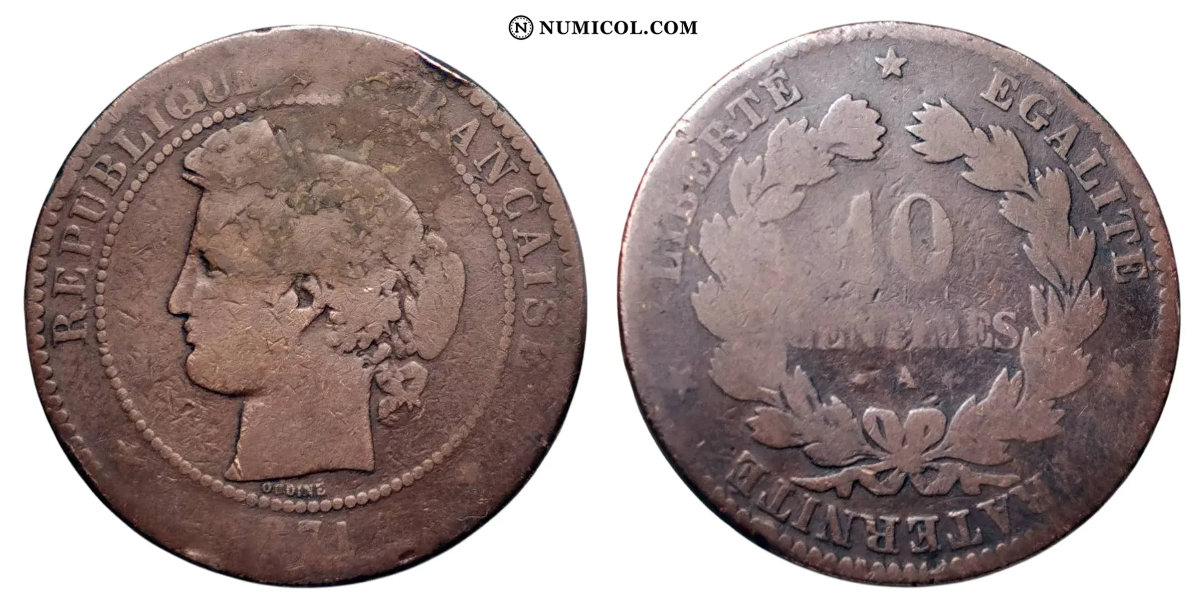 Moneda 10 Centimes año 1871