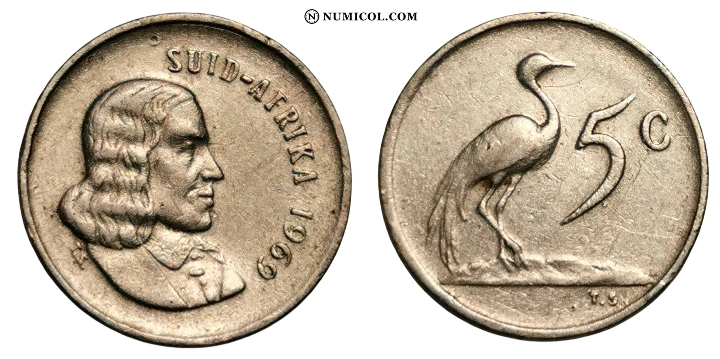 Moneda 5 Cents (Leyenda en afrikáans - SUID-AFRIKA)