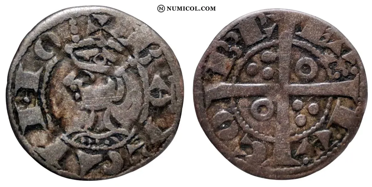 Moneda Denier - Jacobo I Barcelona, long neck año 