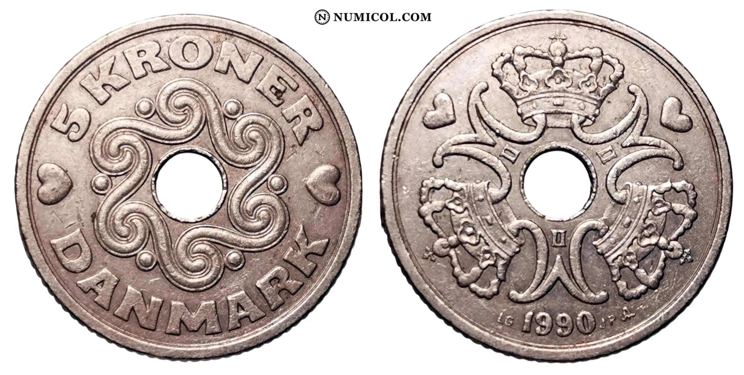 Moneda 5 Kroner - Margrethe II año 1990
