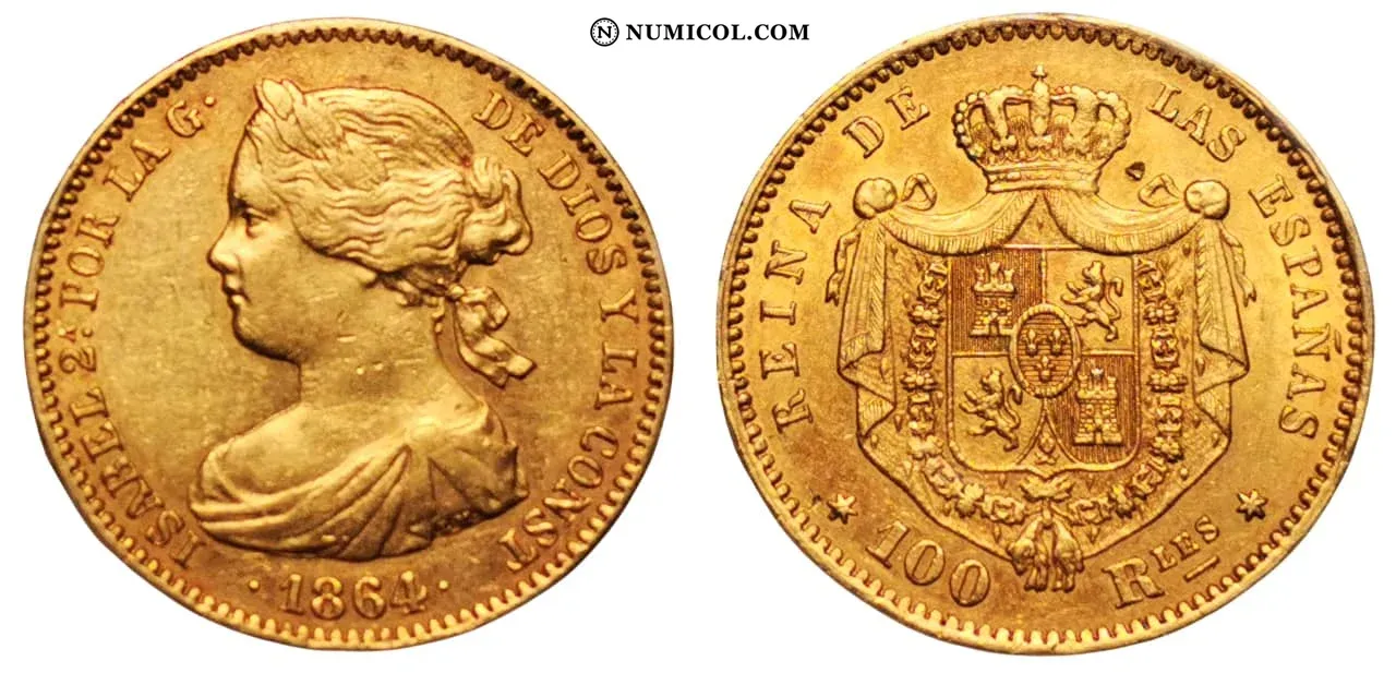 Moneda 100 Reales - Isabel II año 1864