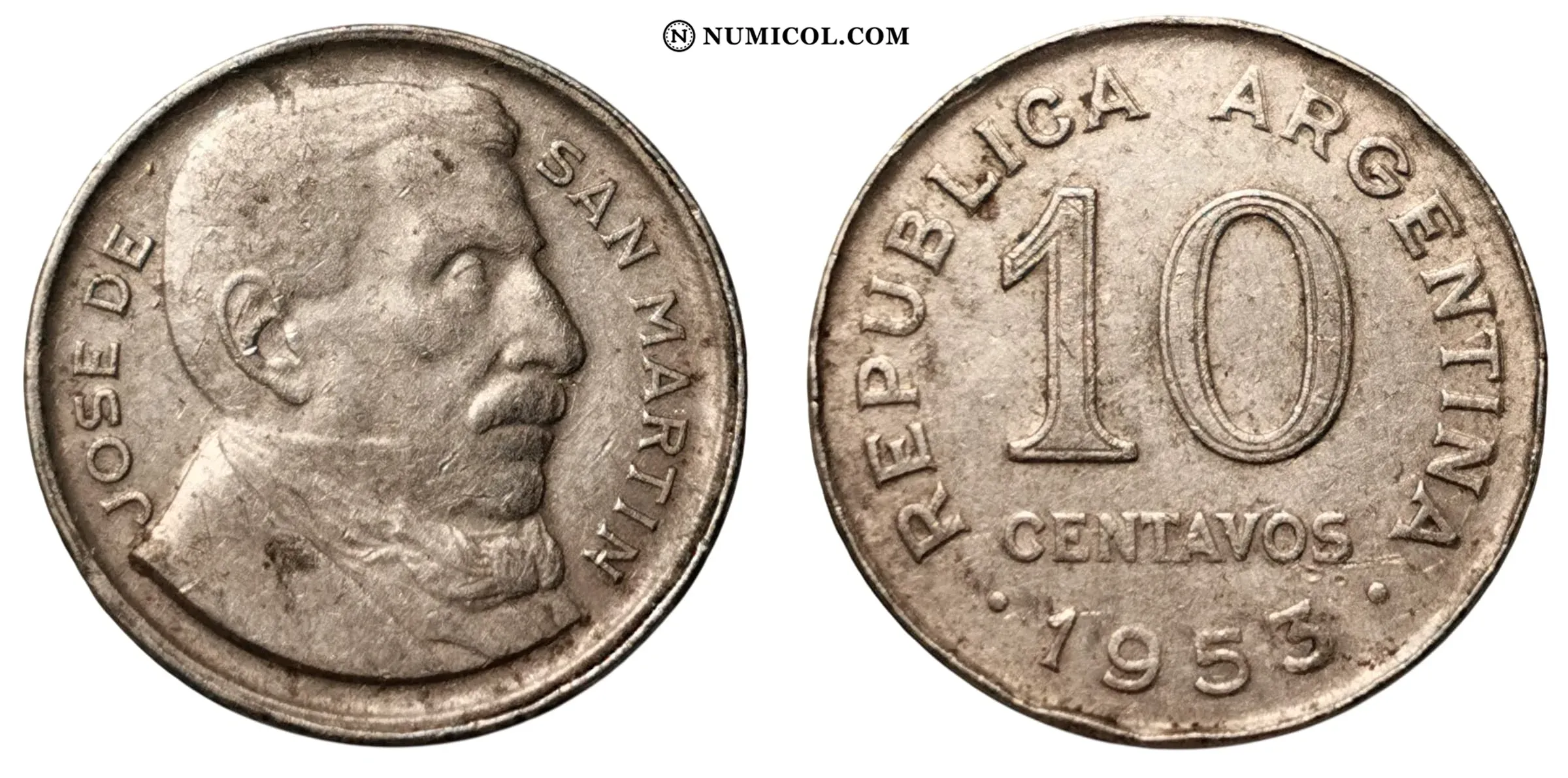 Moneda 10 Centavos (larger head; canto liso)
