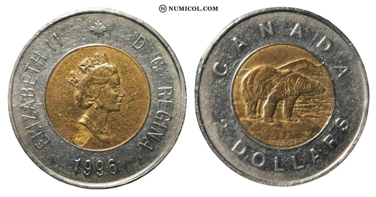 2 Dollars - Elizabeth II (3rd portrait; Maple leaf logo)