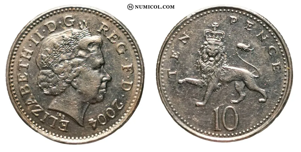10 Peniques - Isabel II (4.º retrato; Crowned Lion)