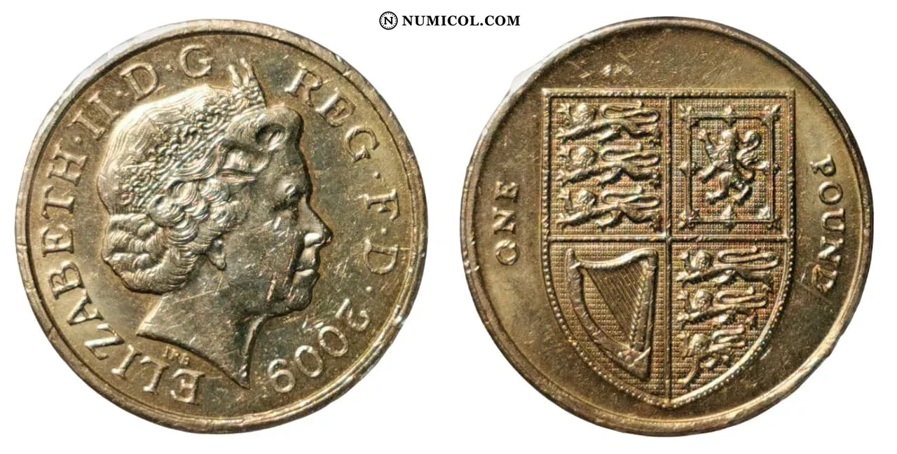 Moneda 1 Libra - Isabel II (4.º retrato; Royal Shield) año 2008