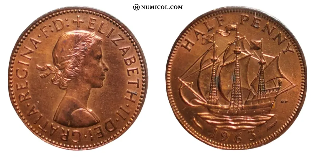 ½ Penny - Elizabeth II (1st portrait; without 'BRITT:OMN')
