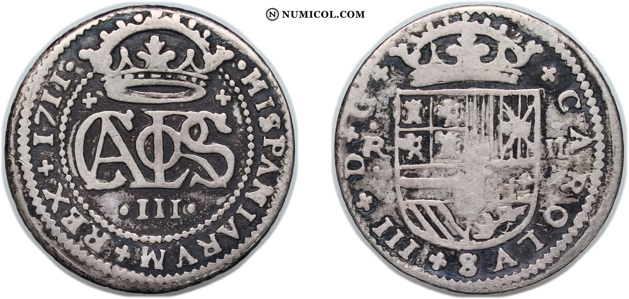 Moneda 2 Reales - Carlos III (Pretender) año 1711