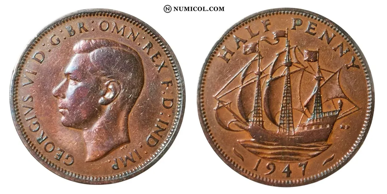 ½ Penny - George VI (with 'IND:IMP')