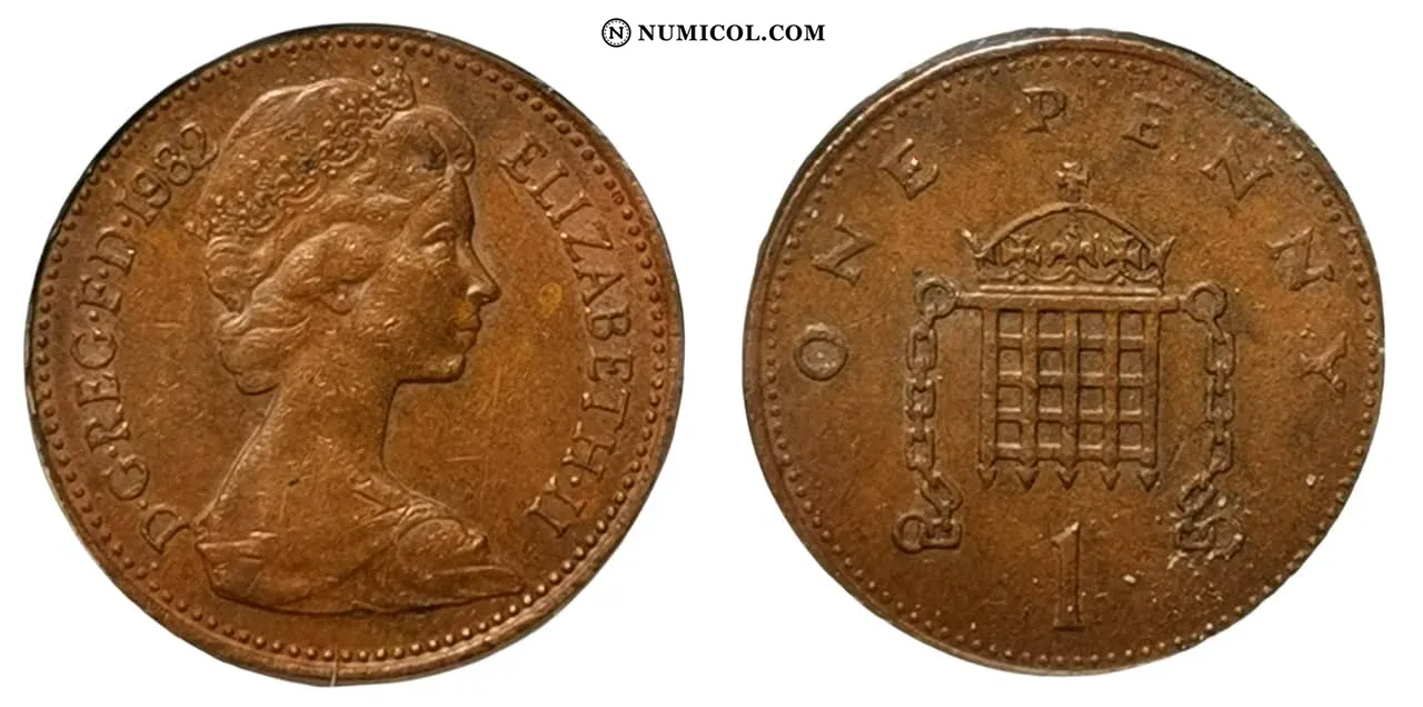 Moneda 1 Penique - Isabel II 2.º retrato año 1982