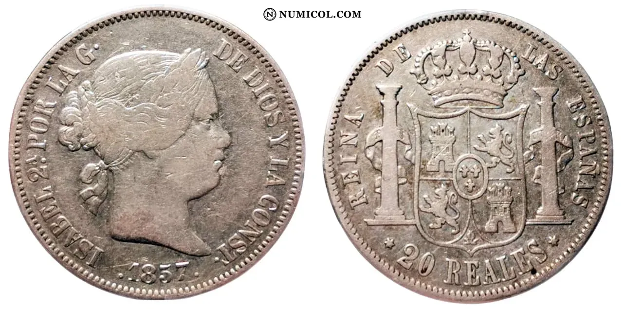 Moneda 20 Reales - Isabel II año 1857